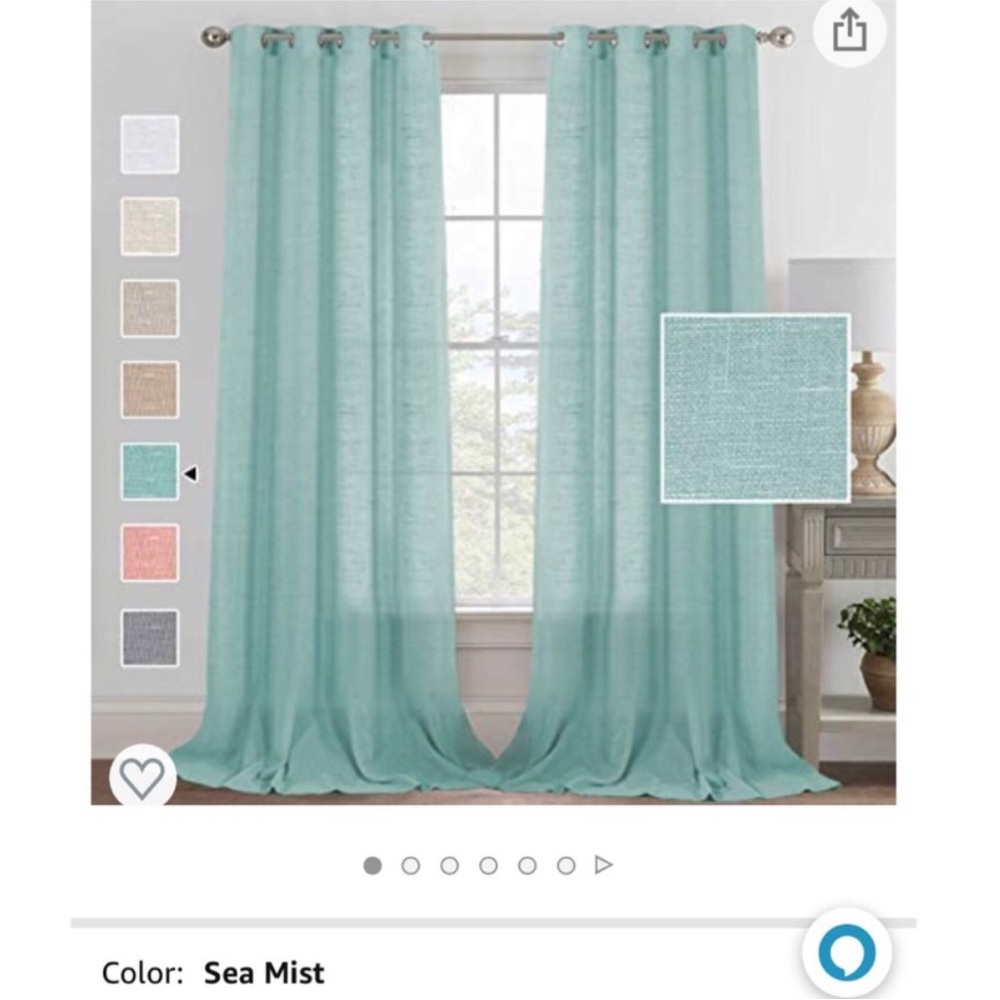 Extra Long Sheer Blue Linen Curtains 52" x 95"